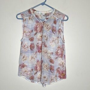 Joie Sleeveless Floral Plaid Silk Button Up Blouse